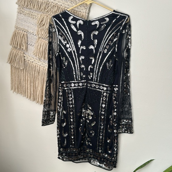 Minuet Navy Long-sleeve Embellished Dress - Picture 6 of 9